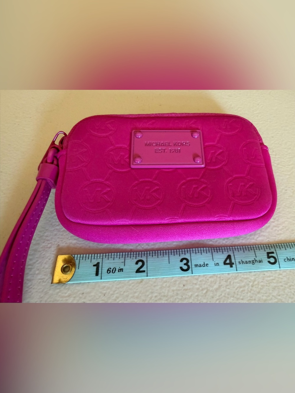 Michael Kors Hot Pink Embossed Logo Pouch